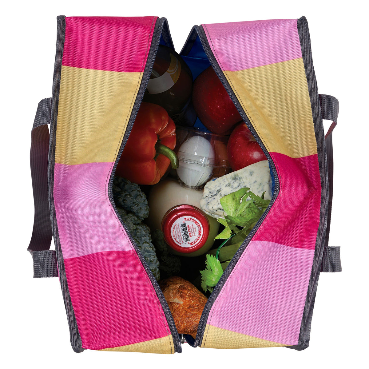 freezable-grocery-tote-m3 Freezable-Grocery-Tote-PinkStripes-Top-Down-Food-Combo-Filled_LORES.jpg