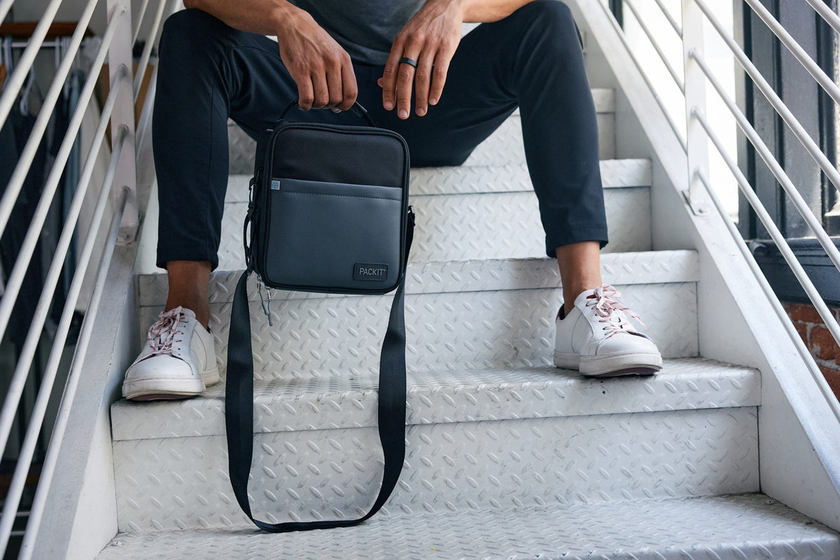 freezable-upright-lunch-box-t6 freezable-upright-lunch-box-black-gray-lifestyle-model-bag-only.jpg